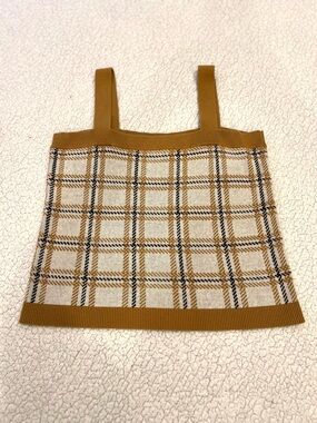 LOFT Plaid Knit Tank Top in Camel
